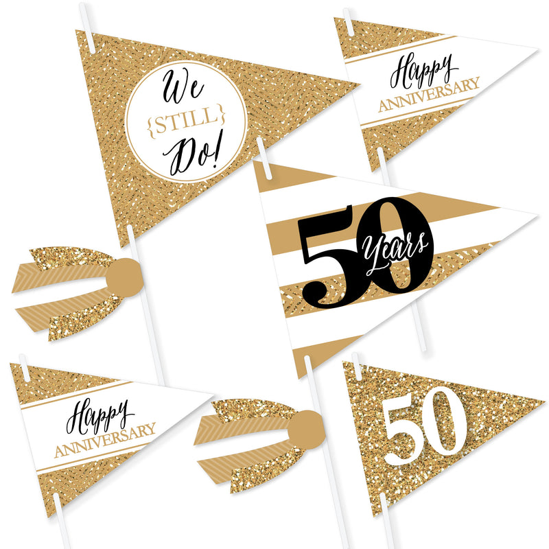 We Still Do - 50th Wedding Anniversary - Triangle Anniversary Party Photo Props - Pennant Flag Centerpieces - Set of 20
