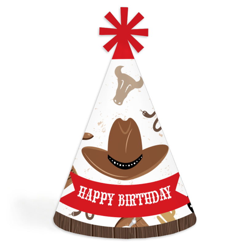 Western Hoedown - Cone Happy Birthday Party Hats for Kids and Adults - Set of 8 (Standard Size)