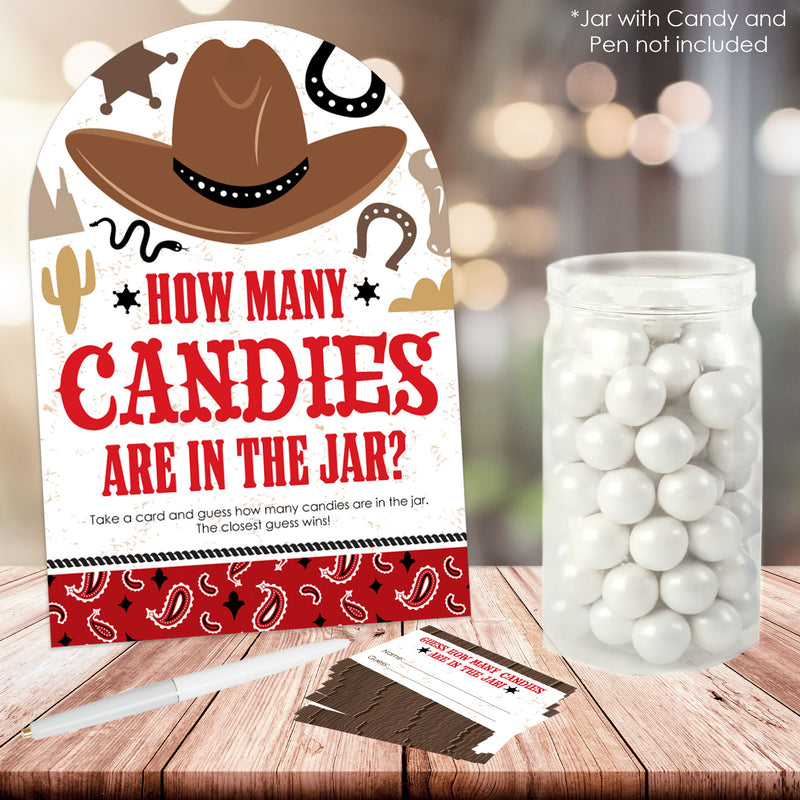 Western Hoedown - How Many Candies Wild West Cowboy Party Game - 1 Stand and 40 Cards - Candy Guessing Game