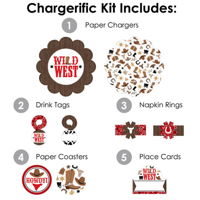 Western Hoedown - Wild West Cowboy Party Paper Charger and Table Decorations - Chargerific Kit - Place Setting for 8