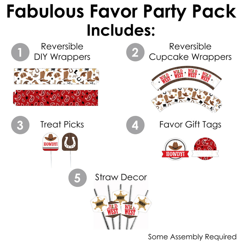 Western Hoedown - Wild West Cowboy Party Favors and Cupcake Kit - Fabulous Favor Party Pack - 100 Pieces