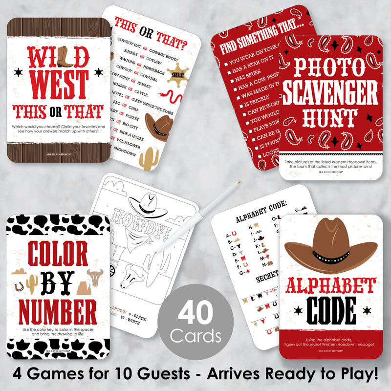 Western Hoedown - 4 Wild West Cowboy Party Games - 10 Cards Each - Gamerific Bundle