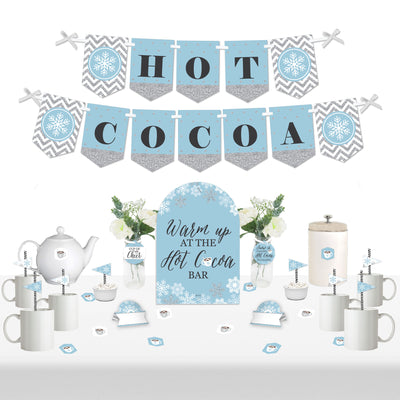 Winter Wonderland - DIY Snowflake Holiday Party and Winter Wedding Hot Cocoa Signs - Drink Bar Decorations Kit - 50 Pieces