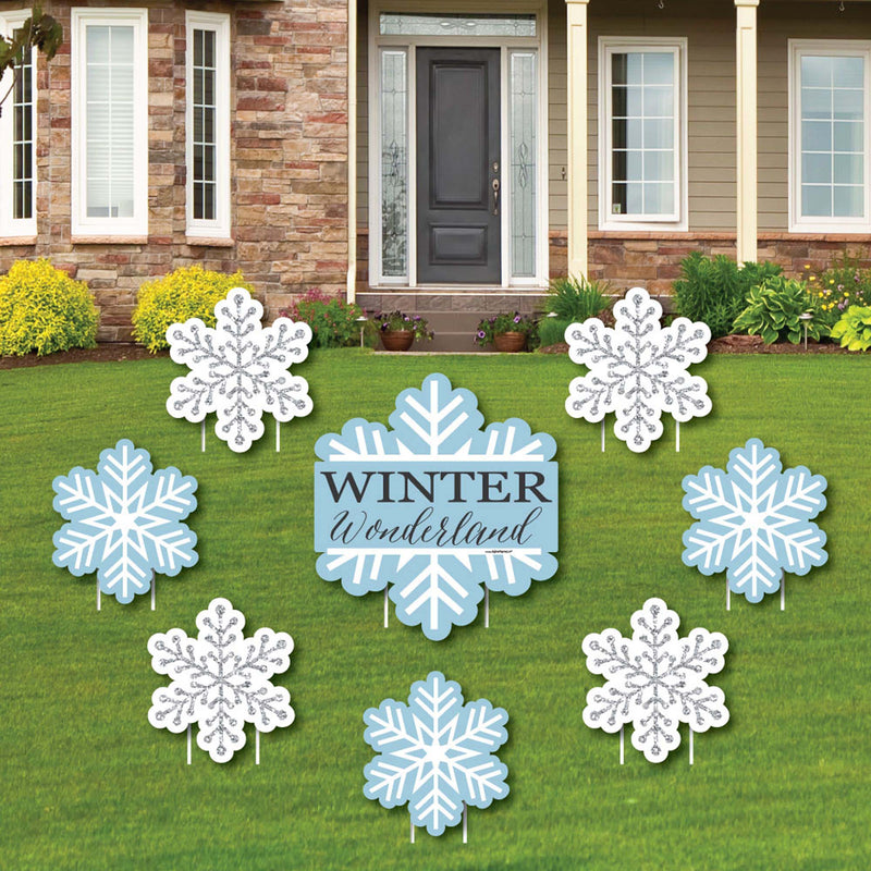 Winter Wonderland - Yard Sign & Outdoor Lawn Decorations - Snowflake Holiday Party & Winter Wedding Yard Signs - Set of 8