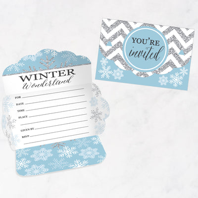 Winter Wonderland - Fill-In Cards - Snowflake Holiday Party and Winter Wedding Fold and Send Invitations - Set of 8