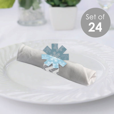 Winter Wonderland - Snowflake Holiday Party and Winter Wedding Paper Napkin Holder - Napkin Rings - Set of 24