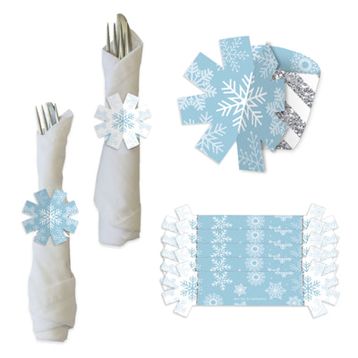Winter Wonderland - Snowflake Holiday Party and Winter Wedding Paper Napkin Holder - Napkin Rings - Set of 24