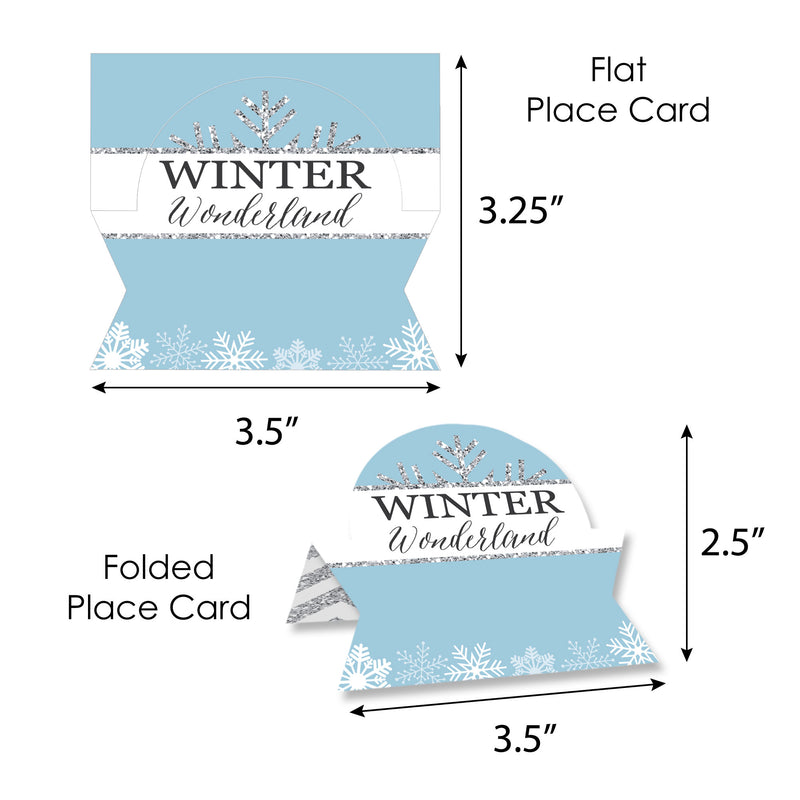 Winter Wonderland - Snowflake Holiday Party and Winter Wedding Tent Buffet Card - Table Setting Name Place Cards - Set of 24