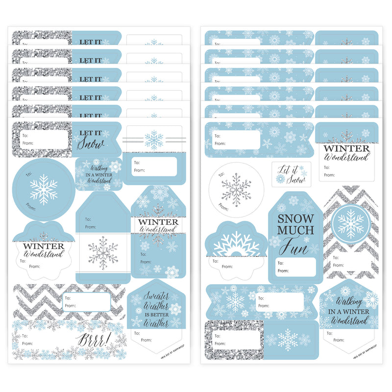 Winter Wonderland - Assorted Snowflake Holiday Party and Winter Wedding Gift Tag Labels - To and From Stickers - 12 Sheets - 120 Stickers