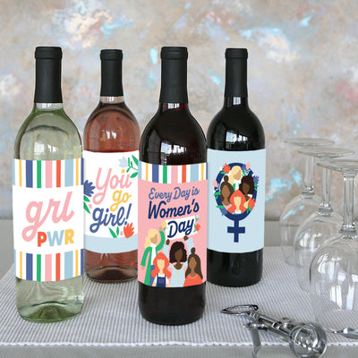 Women's Day - Feminist Party Decorations for Women - Wine Bottle Label Stickers - Set of 4