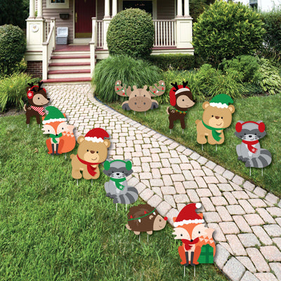 Woodland Christmas - Lawn Decorations - Outdoor Merry Christmoose Holiday Party Yard Decorations - 10 Piece