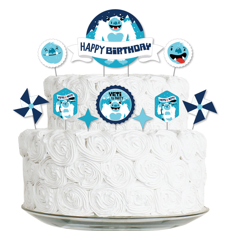 Yeti to Party - Abominable Snowman Birthday Party Cake Decorating Kit - Happy Birthday Cake Topper Set - 11 Pieces