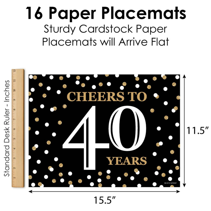 Adult 40th Birthday - Gold - Party Table Decorations - Birthday Party Placemats - Set of 16