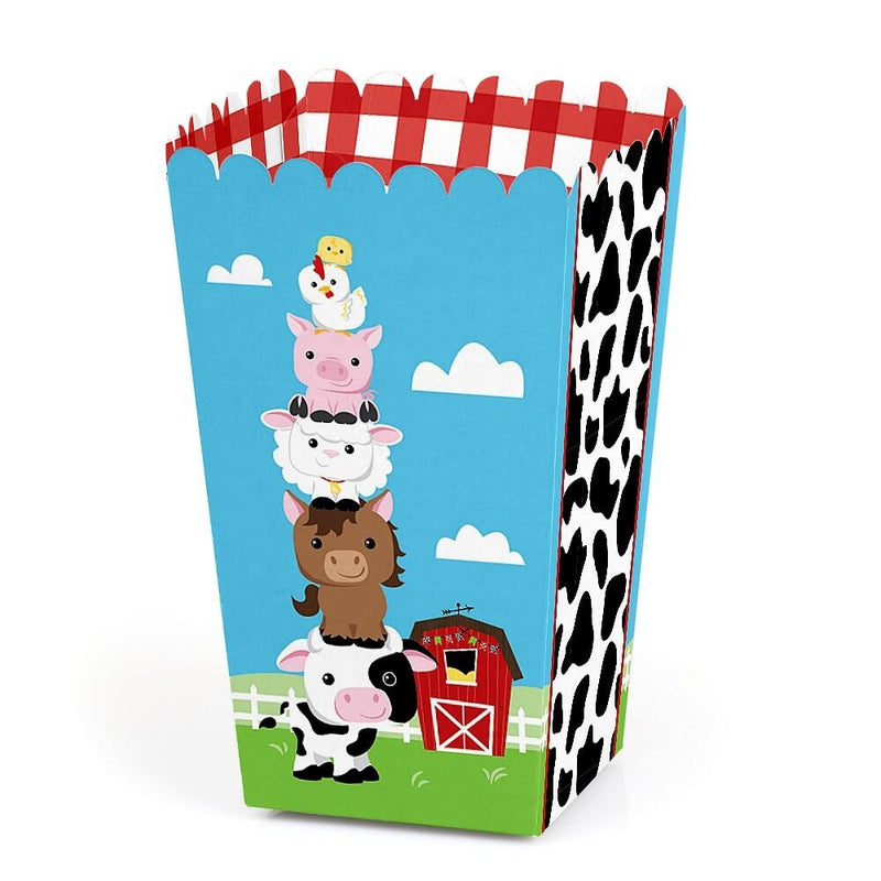 Farm Animals - Baby Shower or Birthday Party Favor Popcorn Treat Boxes - Set of 12