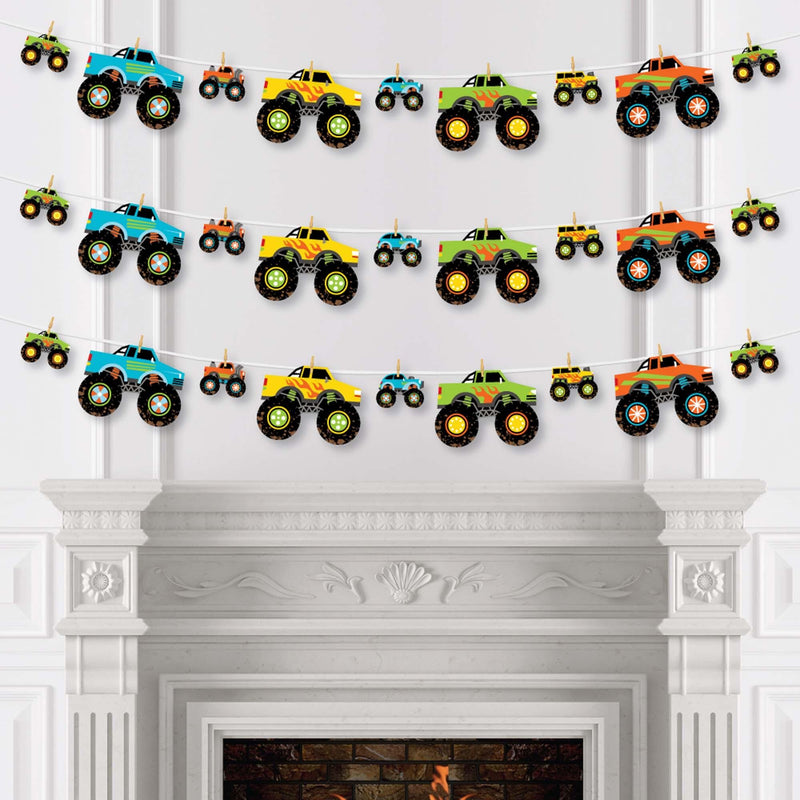 Smash and Crash - Monster Truck - Boy Birthday Party DIY Decorations - Clothespin Garland Banner - 44 Pieces