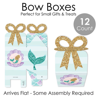 Let's Be Mermaids - Square Favor Gift Boxes - Baby Shower or Birthday Party Bow Boxes - Set of 12