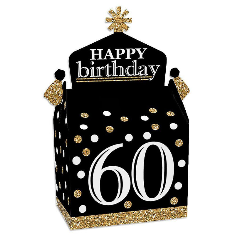 Adult 60th Birthday - Gold - Treat Box Party Favors - Birthday Party Goodie Gable Boxes - Set of 12