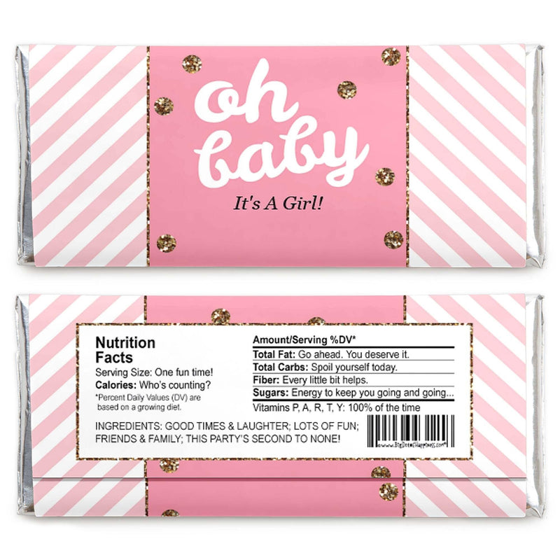Hello Little One - Pink and Gold - Candy Bar Wrappers Girl Baby Shower Favors - Set of 24