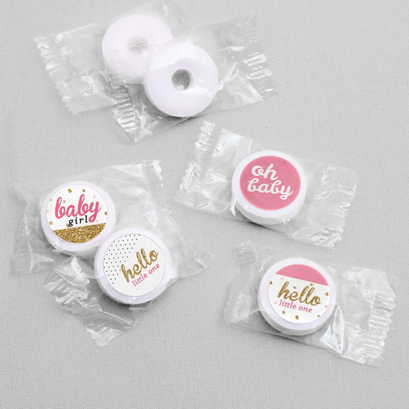 Hello Little One - Pink and Gold - Round Candy Labels Party Favors - Fits Hershey&