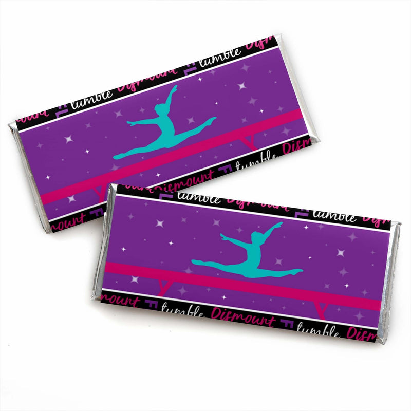 Tumble, Flip & Twirl - Gymnastics - Candy Bar Wrapper Birthday Party or Gymnast Party Favors - Set of 24