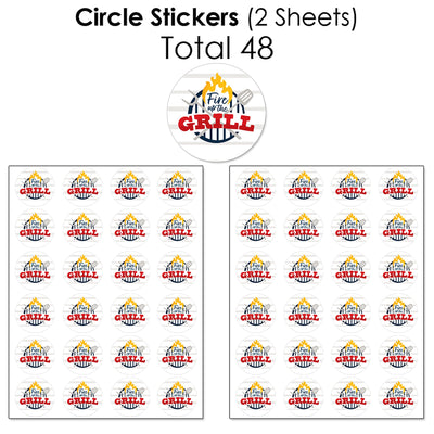 Fire Up the Grill - Mini Candy Bar Wrappers, Round Candy Stickers and Circle Stickers - Summer BBQ Picnic Party Candy Favor Sticker Kit - 304 Pieces