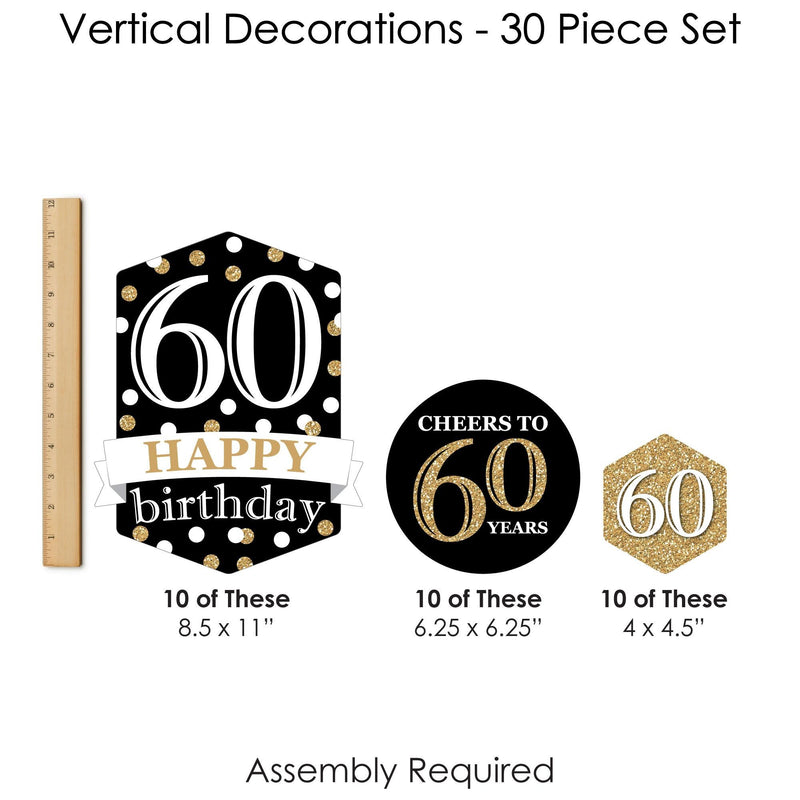 Adult 60th Birthday - Gold - Birthday Party DIY Dangler Backdrop - Hanging Vertical Decorations - 30 Pieces