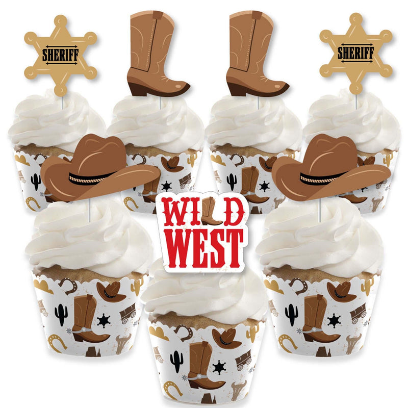 Western Hoedown - Cupcake Decorations - Wild West Cowboy Party Cupcake Wrappers and Treat Picks Kit - Set of 24