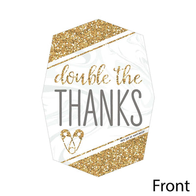 It's Twins - Shaped Thank You Cards - Gold Twins Baby Shower Thank You Note Cards with Envelopes - Set of 12