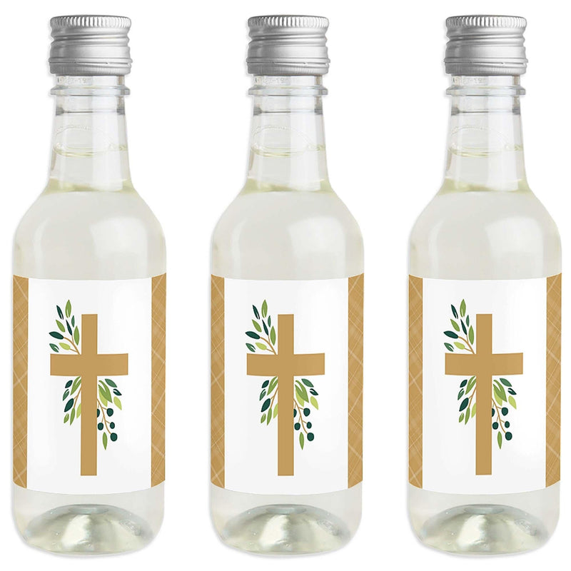 Elegant Cross - Mini Wine and Champagne Bottle Label Stickers - Religious Party Favor Gift for Women and Men - Set of 16