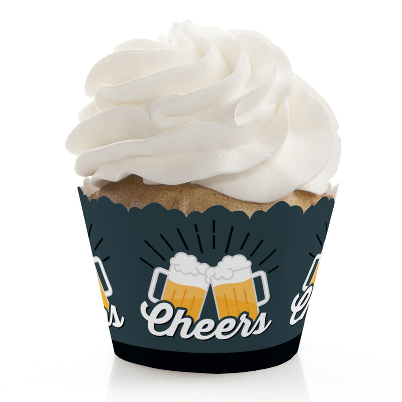 Cheers and Beers Happy Birthday - Decorations - Party Cupcake Wrappers - Set of 12