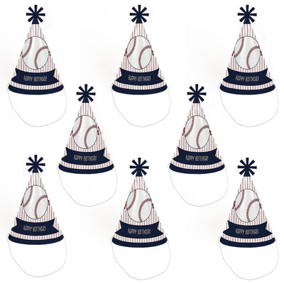 Batter Up - Baseball - Cone Happy Birthday Party Hats for Kids and Adults - Set of 8 (Standard Size)