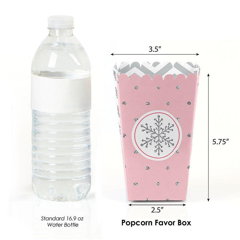 Pink Winter Wonderland - Holiday Snowflake Birthday Party or Baby Shower Favor Popcorn Treat Boxes - Set of 12