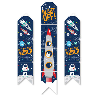Blast Off to Outer Space - Hanging Vertical Paper Door Banners - Rocket Ship Baby Shower or Birthday Party Wall Decoration Kit - Indoor Door Decor