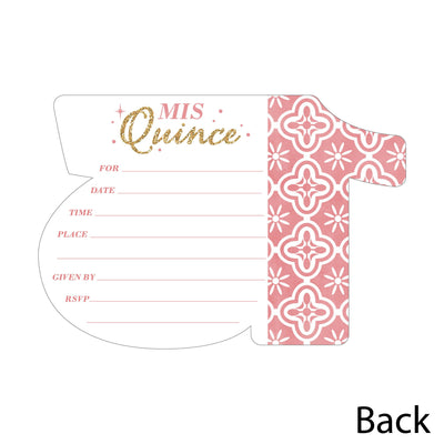 Mis Quince Anos - Shaped Fill-In Invitations - Quinceanera Sweet 15 Birthday Party Invitation Cards with Envelopes - Set of 12