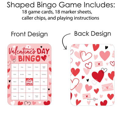 Happy Valentine's Day - Bingo Cards and Markers - Valentine Hearts Party Shaped Bingo Game - Set of 18