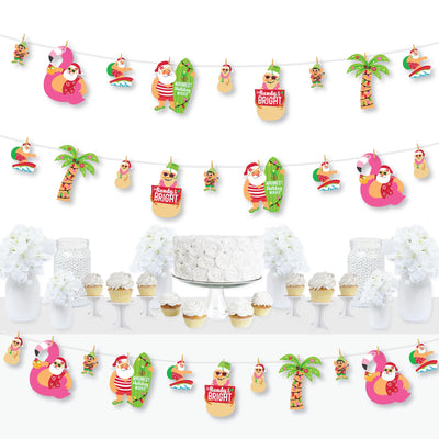 Tropical Christmas - Beach Santa Holiday Party DIY Decorations - Clothespin Garland Banner - 44 Pieces