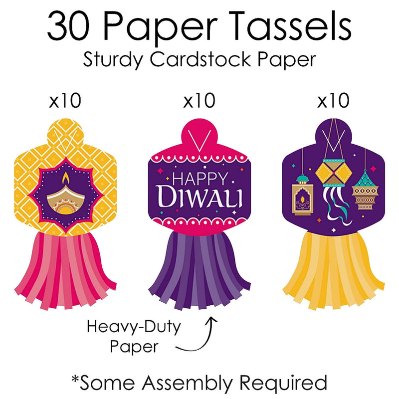Happy Diwali - 90 Chain Links and 30 Paper Tassels Decoration Kit - Festival of Lights Party Paper Chains Garland - 21 feet