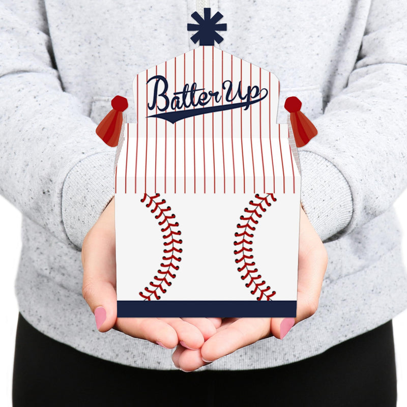 Batter Up - Baseball - Treat Box Party Favors - Baby Shower or Birthday Party Goodie Gable Boxes - Set of 12