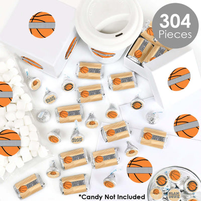 Nothin' But Net - Basketball - Mini Candy Bar Wrappers, Round Candy Stickers and Circle Stickers - Baby Shower or Birthday Party Candy Favor Sticker Kit - 304 Pieces