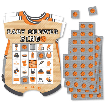 Nothin' But Net - Basketball - Picture Bingo Cards and Markers - Baby Shower Shaped Bingo Game - Set of 18