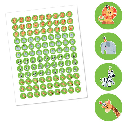 Jungle Party Animals - Safari Zoo Animal Birthday Party or Baby Shower Round Candy Sticker Favors - Labels Fit Hershey's Kisses - 108 ct