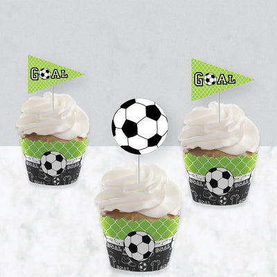 GOAAAL! - Soccer - Cupcake Decorations - Baby Shower or Birthday Party Cupcake Wrappers and Treat Picks Kit - Set of 24