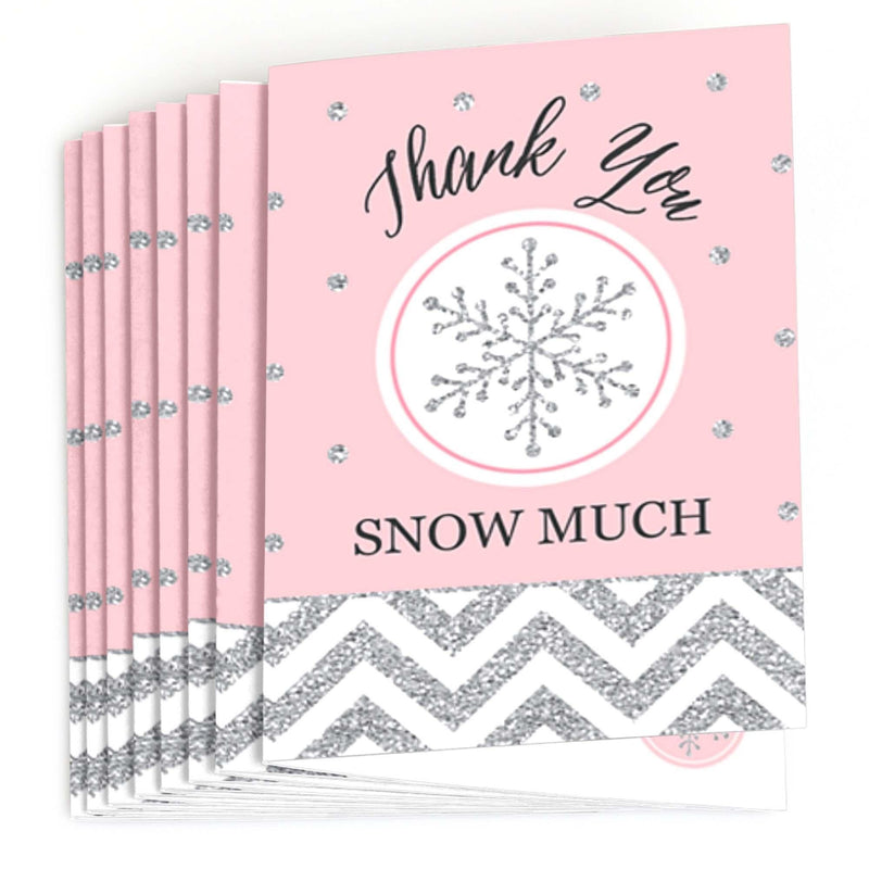Pink Winter Wonderland - Holiday Snowflake Birthday Party and Baby Shower Thank You Cards