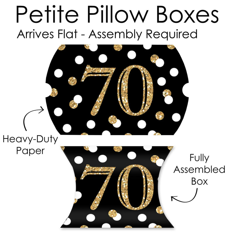 Adult 70th Birthday - Gold - Favor Gift Boxes - Birthday Party Petite Pillow Boxes - Set of 20
