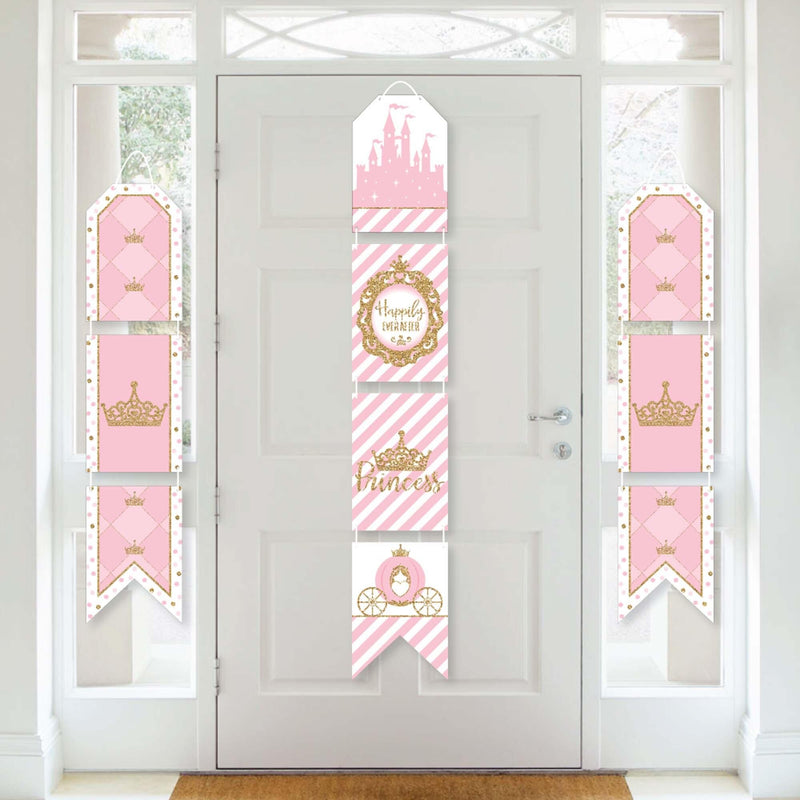 Little Princess Crown - Hanging Vertical Paper Door Banners - Pink and Gold Princess Baby Shower or Birthday Party Wall Decoration Kit - Indoor Door Decor