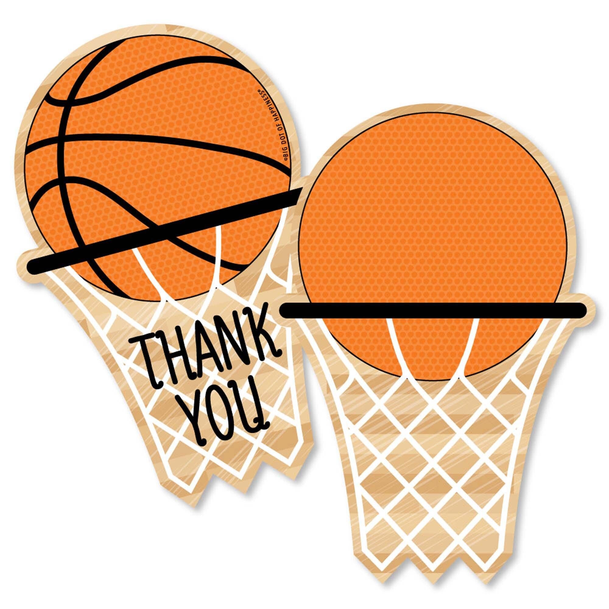Nothin' But Net - Basketball - Shaped Thank You Cards - Baby Shower or Birthday Party Thank You Note Cards with Envelopes - Set of 12 | BigDotOfHappiness.com – Big Dot of Happiness LLC for Free Printable Basketball Thank You Cards