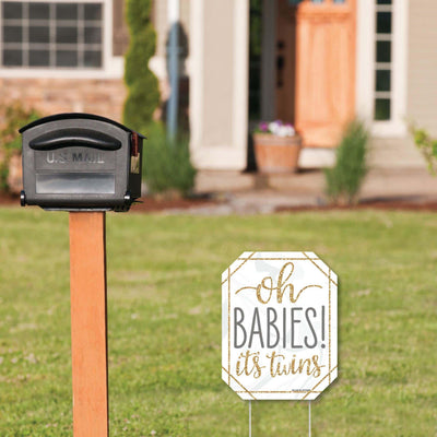 It's Twins - Outdoor Lawn Sign - Gold Twins Baby Shower Yard Sign - 1 Piece