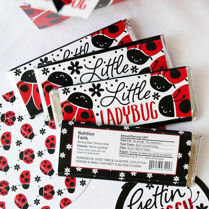 Happy Little Ladybug - Candy Bar Wrapper Baby Shower or Birthday Party Favors - Set of 24