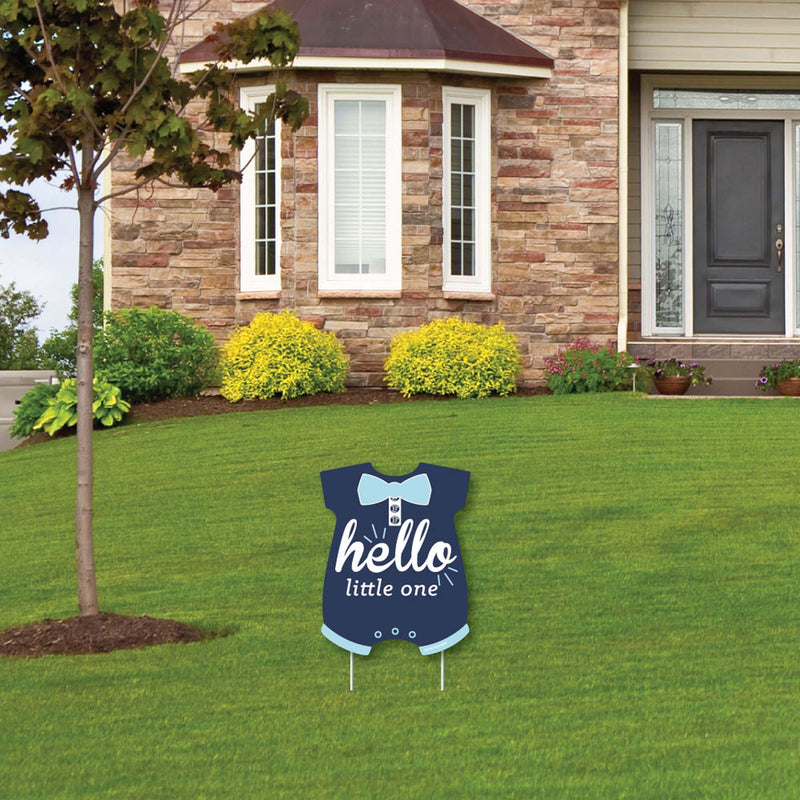 Hello Little One - Blue and Navy - Outdoor Lawn Sign - Boy Baby Shower Yard Sign - 1 Piece