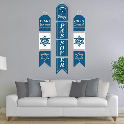 Happy Passover - Hanging Vertical Paper Door Banners - Pesach Jewish Holiday Party Wall Decoration Kit - Indoor Door Decor
